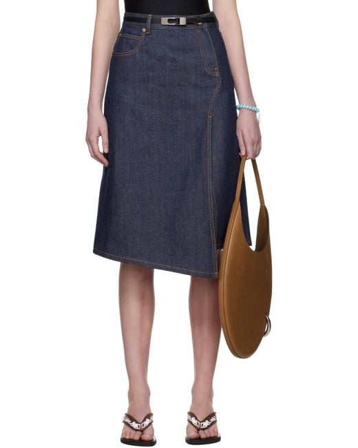 Tory Burch Blue High Slit Denim Midi Skirt