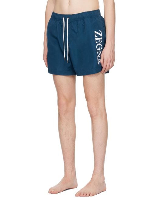 Zegna Blue Printed Swim Shorts for men