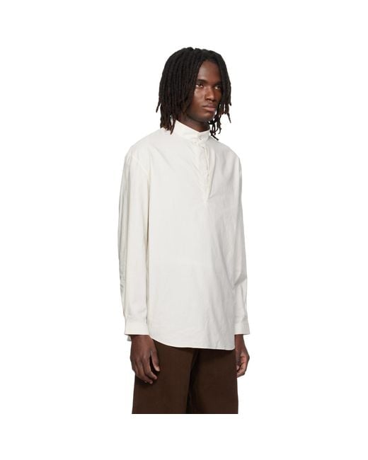 Lemaire White Off- Sailor Washed Cotton Silk Blend Shirt for men