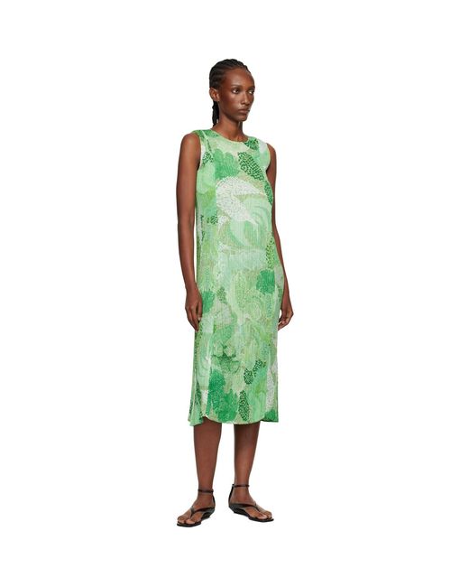 Pleats Please Issey Miyake Green Foggy Forest Maxi Dress