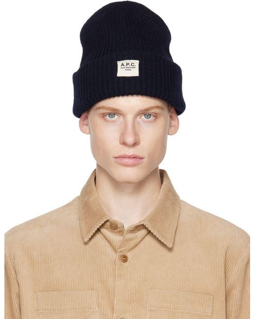 A.P.C. . Blue Rolled Brim Beanie for Men Lyst
