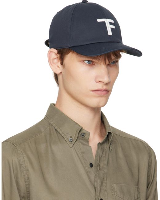 メンズ Tom Ford ネイビー キャンバス＆スムースレザー キャップ Green