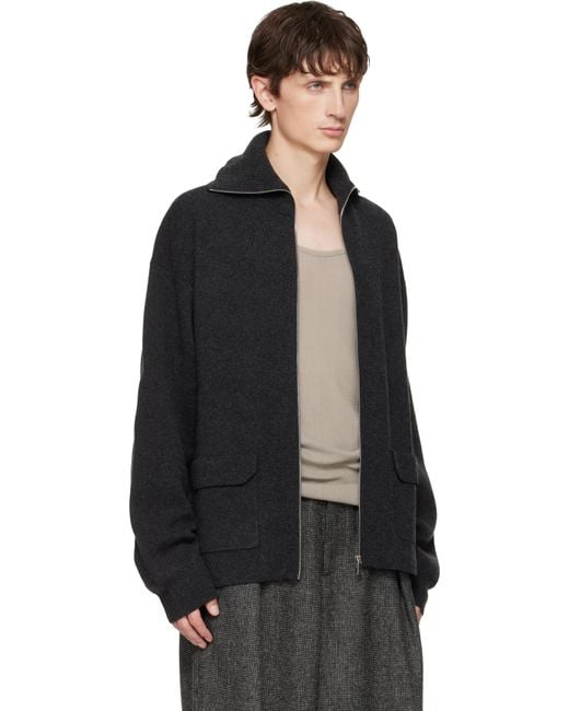 Lanvin Black Cashmere Zip Cardigan for men