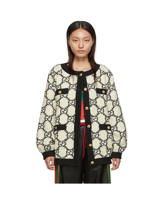 Gucci GG Tweed Oversized Bomber Jacket in White | Lyst Canada