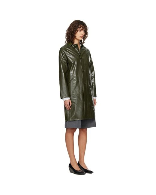 MM6 by Maison Margiela Black Khaki Raglan Faux-Leather Coat