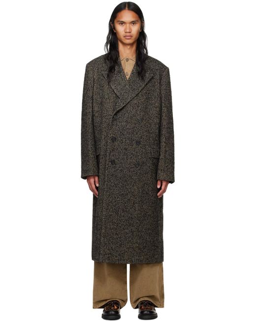 Hope Black Herringbone Wool-Blend Tweed Coat for men