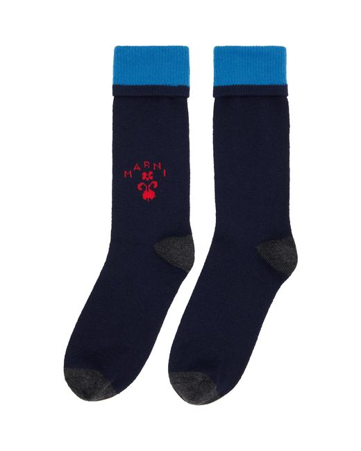 Marni Blue Wool Flower Logo Socks for men