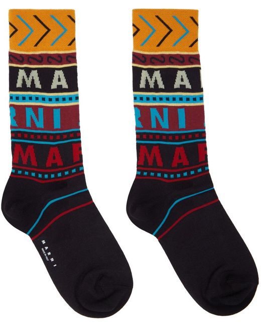 Marni Blue Brown Logo Socks for men