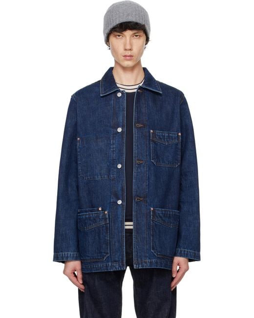 Drake's Blue Selvedge Five-Pocket Denim Chore Jacket for men