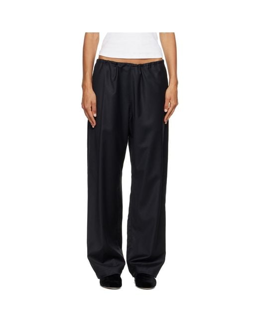Ssstein Black Wool Silk Drawstring Easy Trousers