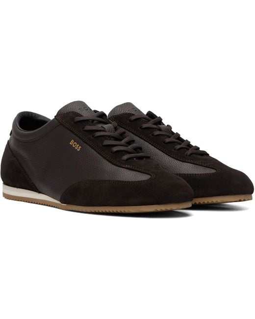 Boss Black Suede Trim Leather Sneakers for men