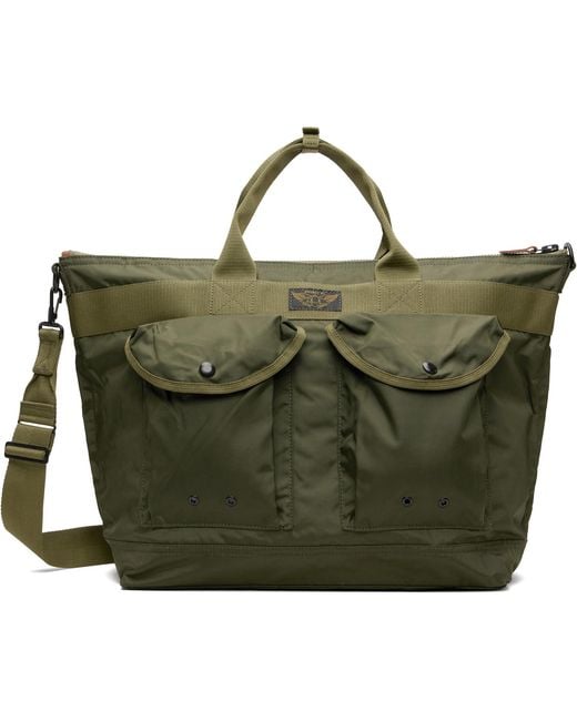 RRL Green Khaki Nylon Utility Messenger Tote for men