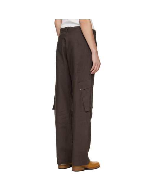 Serapis Black Riveted Linen Cargo Pants for men