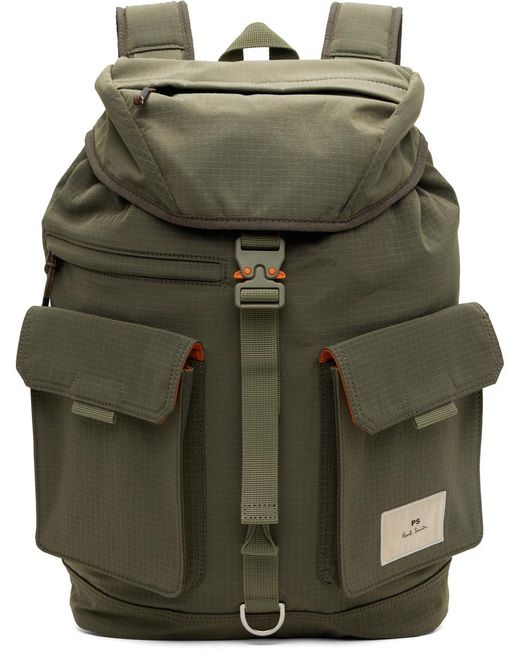 PS by Paul Smith Green Khaki D-string Backpack for men