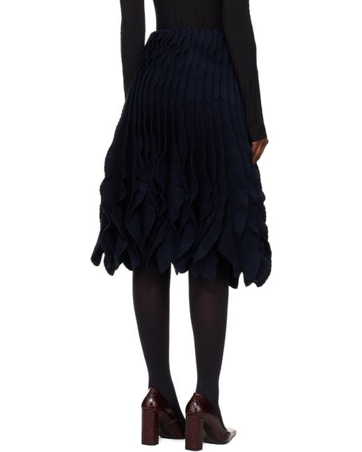Alaïa Black Tweed Knit Frills Midi Skirt