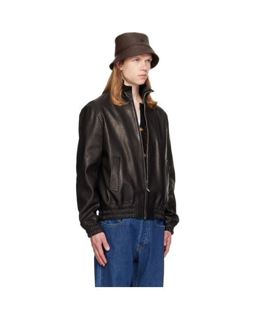 Valentino Black High Neck Leather Jacket for men