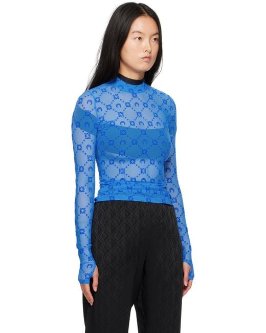 MARINE SERRE Blue Ssense Exclusive Moonogram Second Skin Turtleneck