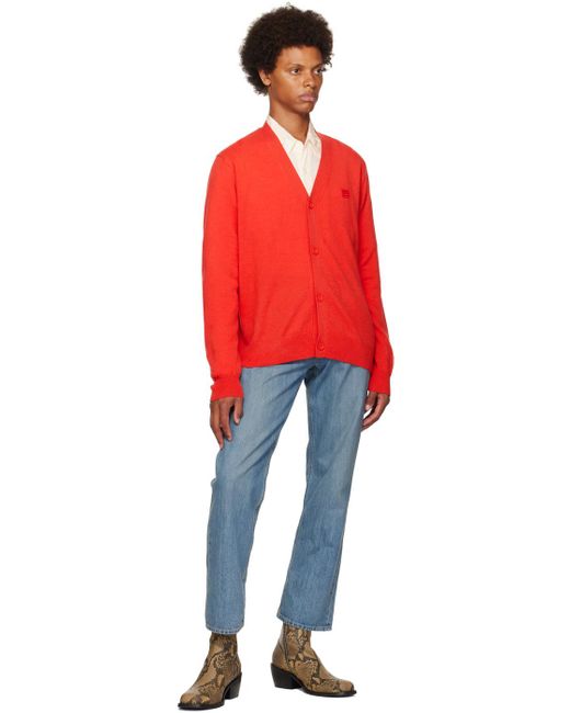 Acne Red Y-neck Cardigan for men