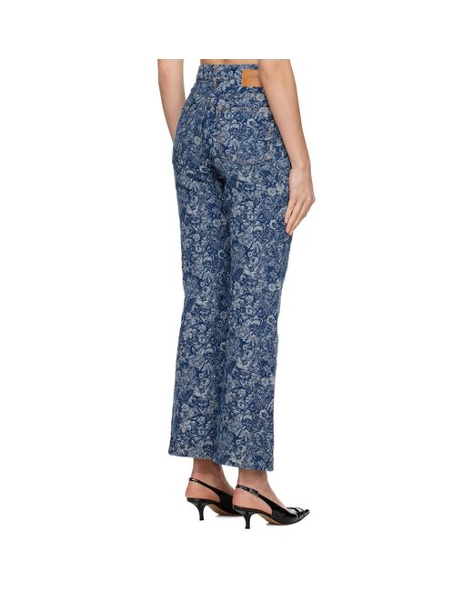 Ganni Blue Straight Tapestry Cropped Betzy Jeans