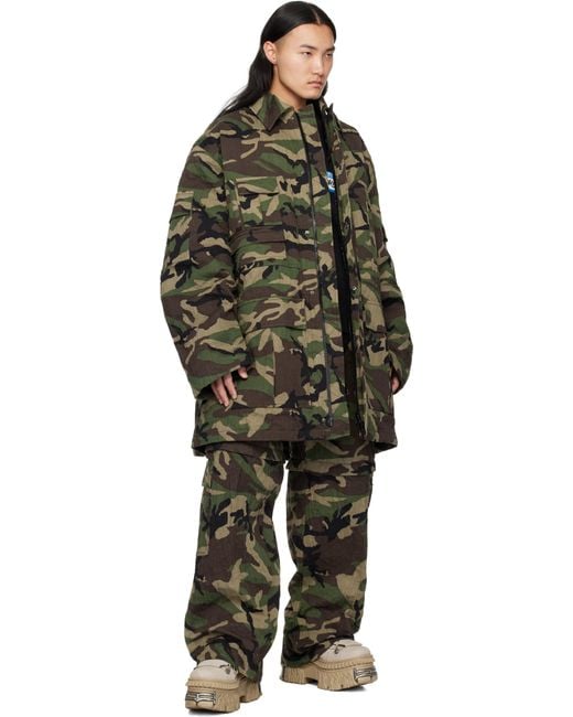 メンズ Vetements カーキ Runway メタル リンクル ユーティリティジャケット Black