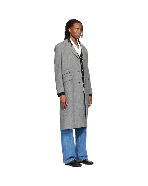 Valentino Gray Wool Herringbone Coat for men