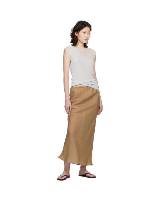 Baserange Multicolor Tan Fine Linen Dydine Maxi Skirt