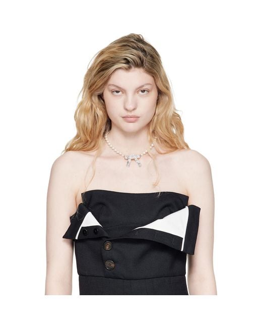 ShuShu/Tong Metallic Yvmin Edition Tin Foil Bow Faux-Pearl Necklace