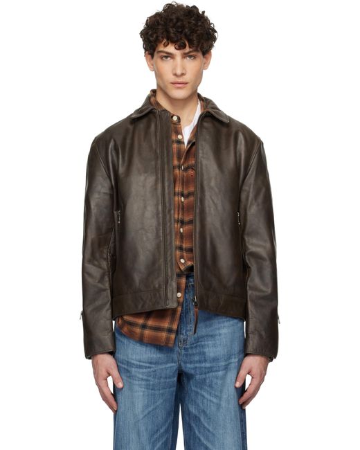 Nudie Jeans Black Eddy Rider Leather Jacket for men