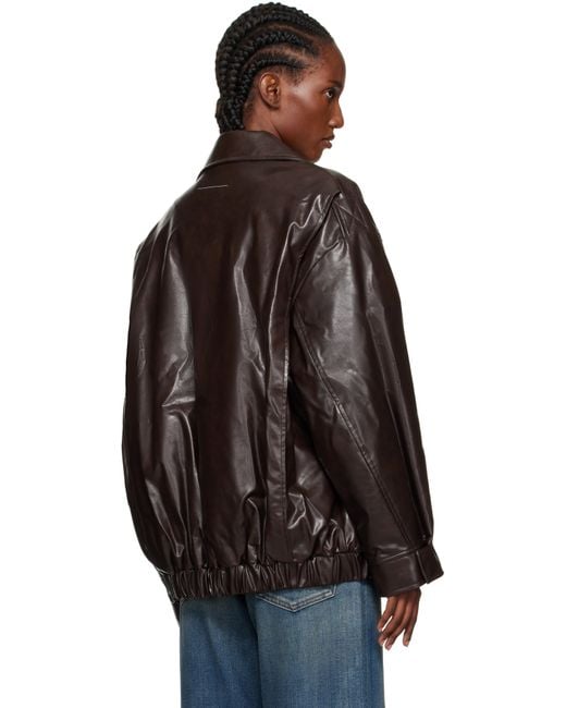 MM6 by Maison Martin Margiela Black Zip Faux-Leather Bomber Jacket