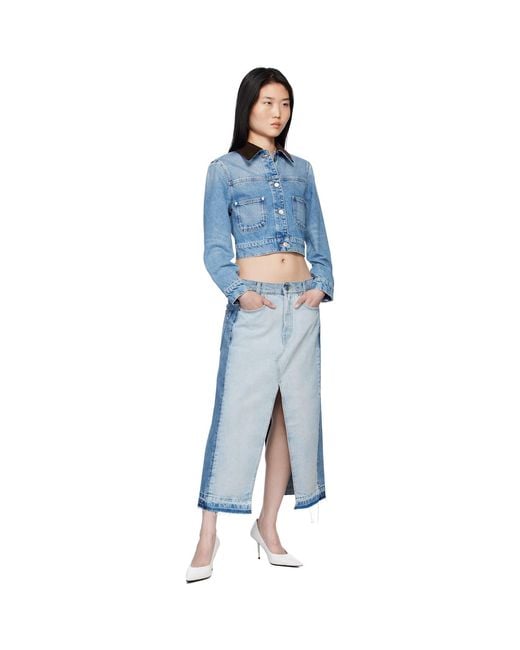 Stella McCartney Blue Contrast Panel Denim Midi Skirt