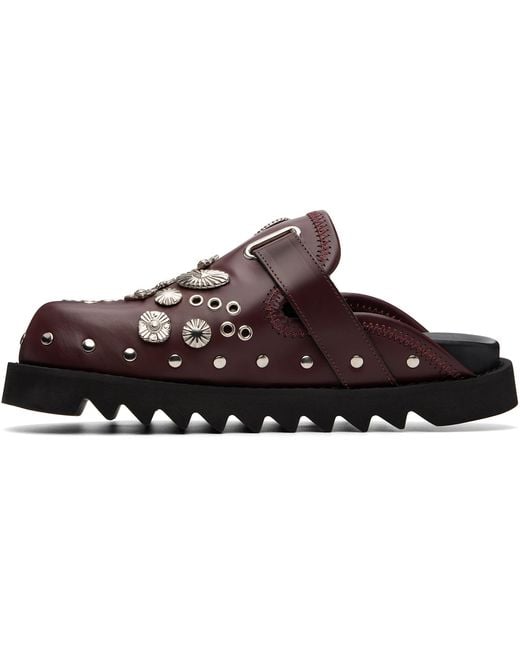 Toga Virilis Black Ssense Exclusive Burgundy Eyelet Metal Sabot Slip-On Loafers for men