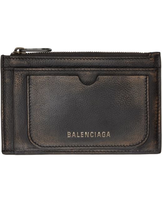 メンズ Balenciaga ブラウン Bitonal Leather カードケース Black