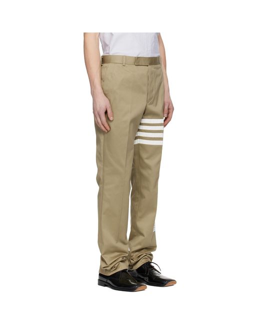 Thom Browne Natural Cotton Twill 4-Bar Unconstructed Chino Trousers for men