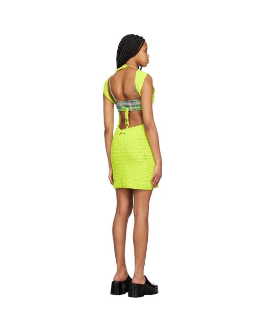 Ganni Yellow Green Open Back Minidress