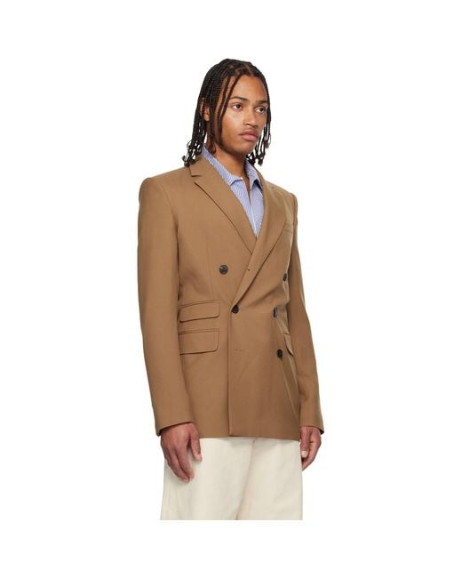 Dries Van Noten Brown Tan Regular Fit Wool Blazer for men