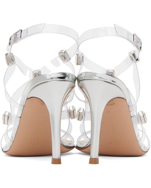 Gianvito Rossi White Transparent & Silver Crystal Fever Heeled Sandals