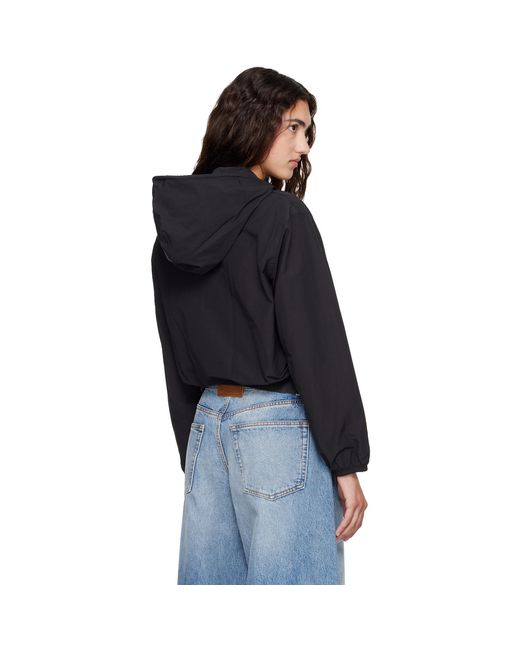 Alexander Wang Black Crystal Hotfix Drawcord Cropped Zip-Up Hoodie