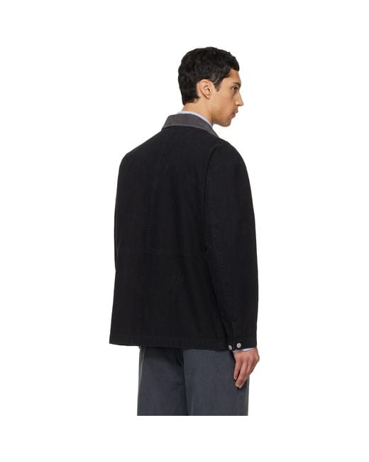 TONYWACK Black Garment Washed Barn Jacket for men