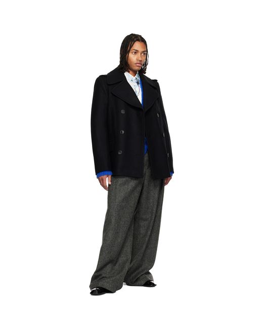 Dries Van Noten Blue Melton Peacoat for men