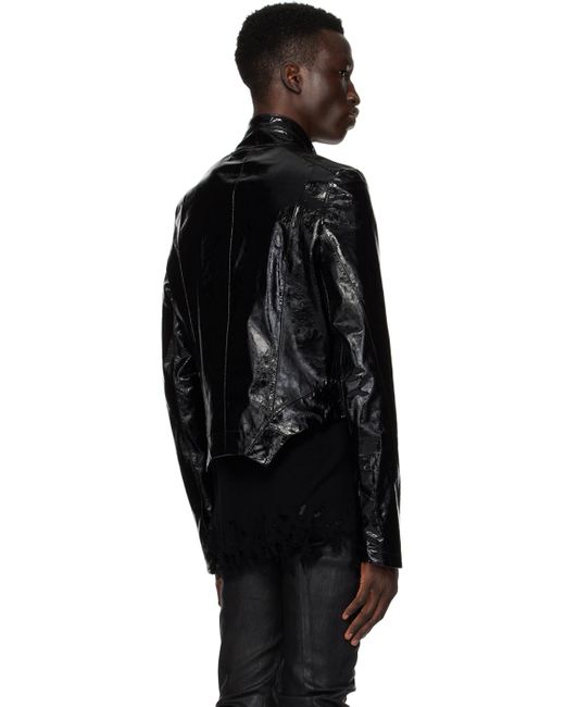 Julius Black Coated Leather Jacket for men