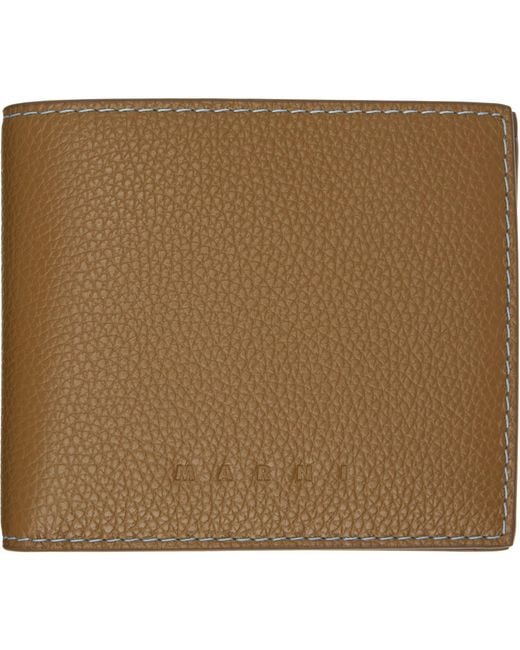 Marni Brown Khaki Contrast Stitching Leather Bifold Wallet for men