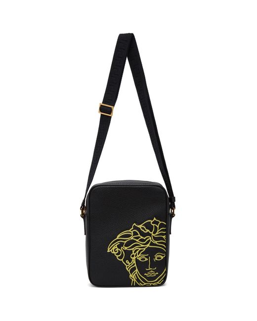 Versace Black Medusa Logo Leather Crossbody Bag for men