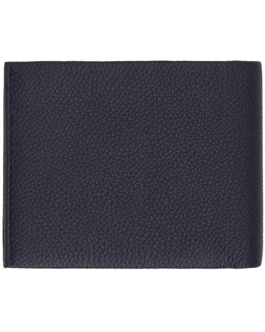 Boss Blue Grained Leather Logo Lettering Wallet for men