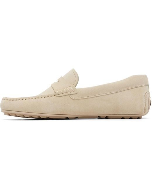 Boss White Off- Penny-Trim Suede Loafers for men