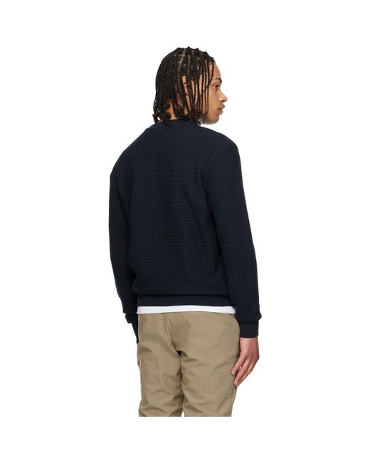 Boss Blue Cotton Knitted Structure Sweater for men