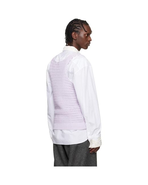 Dries Van Noten White Khaki Argyle Tank Top for men