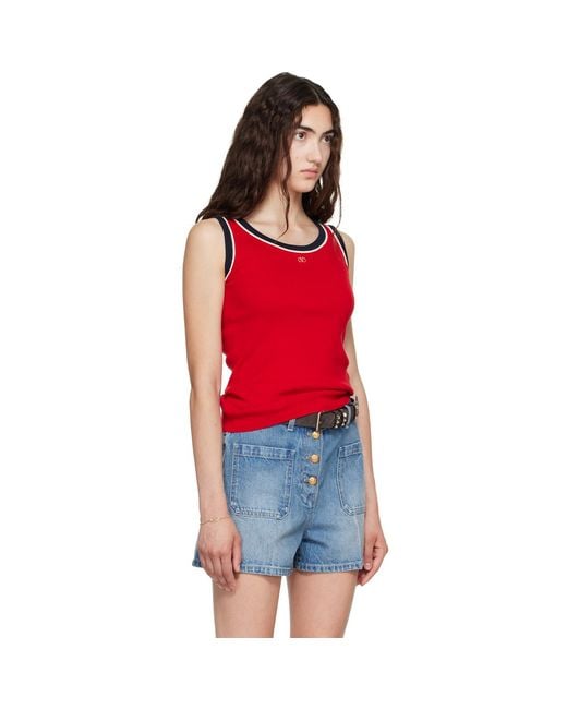 Valentino Red Knit Cotton Vlogo Tank Top