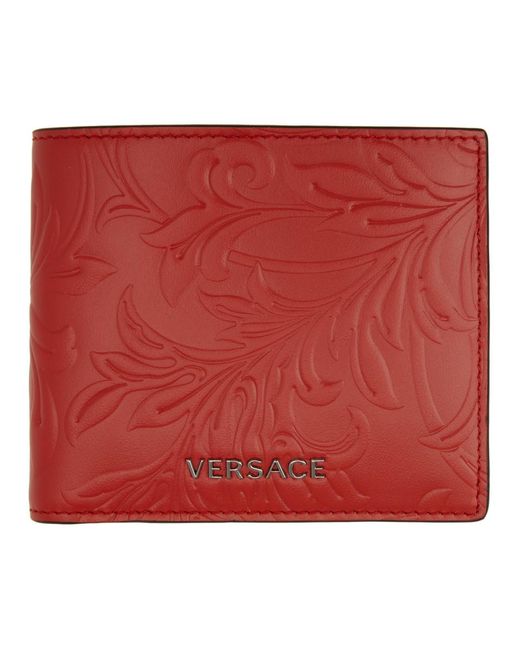 Versace Red Embossed Barocco Bifold Wallet for men