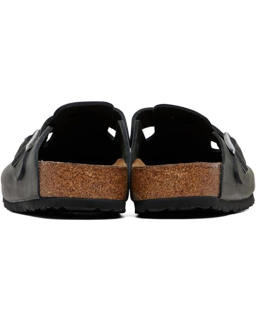 Birkenstock Black Regular Boston Oiled Leather Slip-On Loafers for men