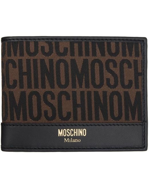 Moschino Black Brown All-over Logo Wallet for men
